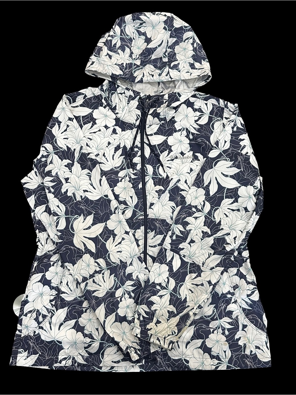 Columbia Navy and White Floral Hooded Utility Jacket